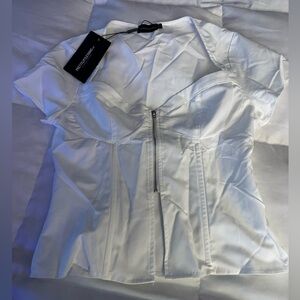 PrettyLittleThing White woven zip front corset top